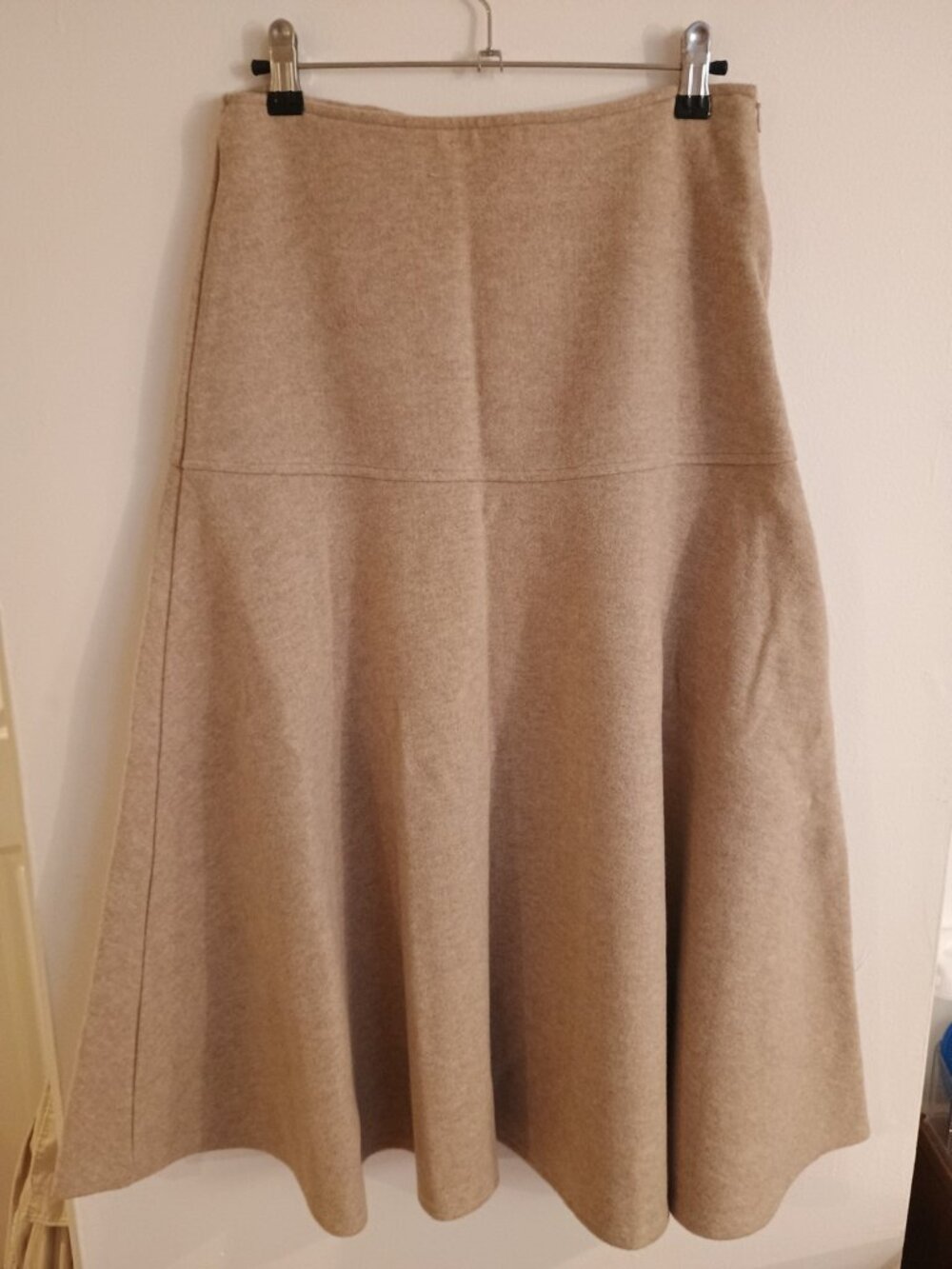 OGL Women's Small Cash-Soft Wool-like Flared Midi Maxi Skirt Heather Oatmeal